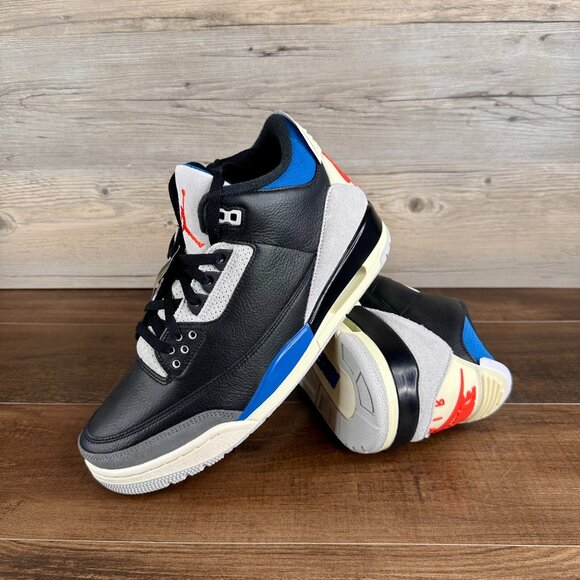 Nike Air Jordan 3 OG Rare Air Mens Size 10 Black Chile Red Gray Blue IB8967 004 - Picture 1 of 9